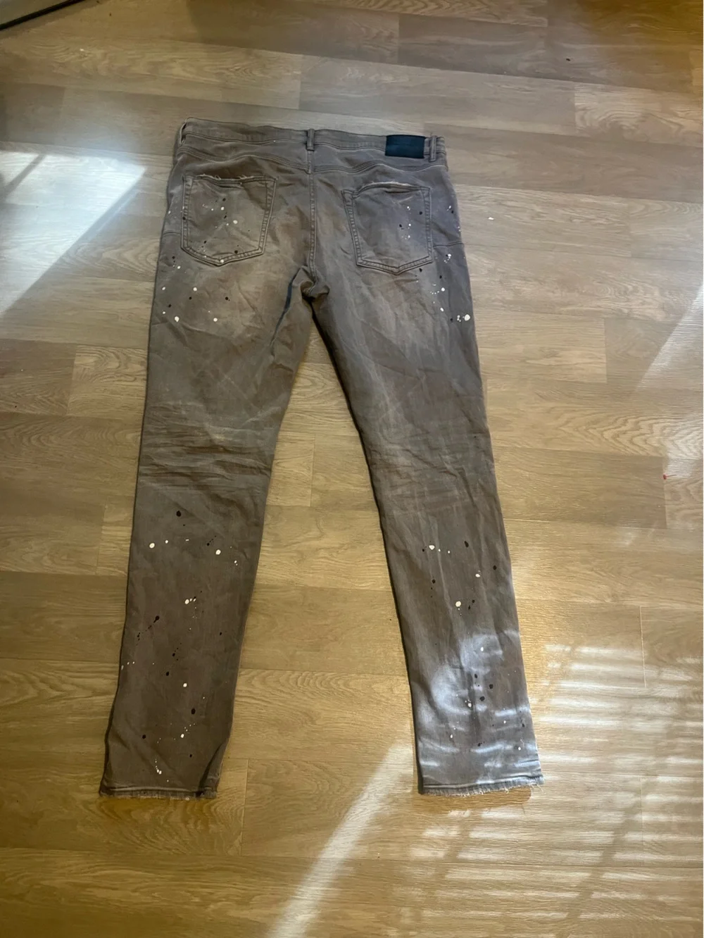 Men's Purple Brand Slim Straight Distressed Paint-Splatter‎ Jeans - Gray